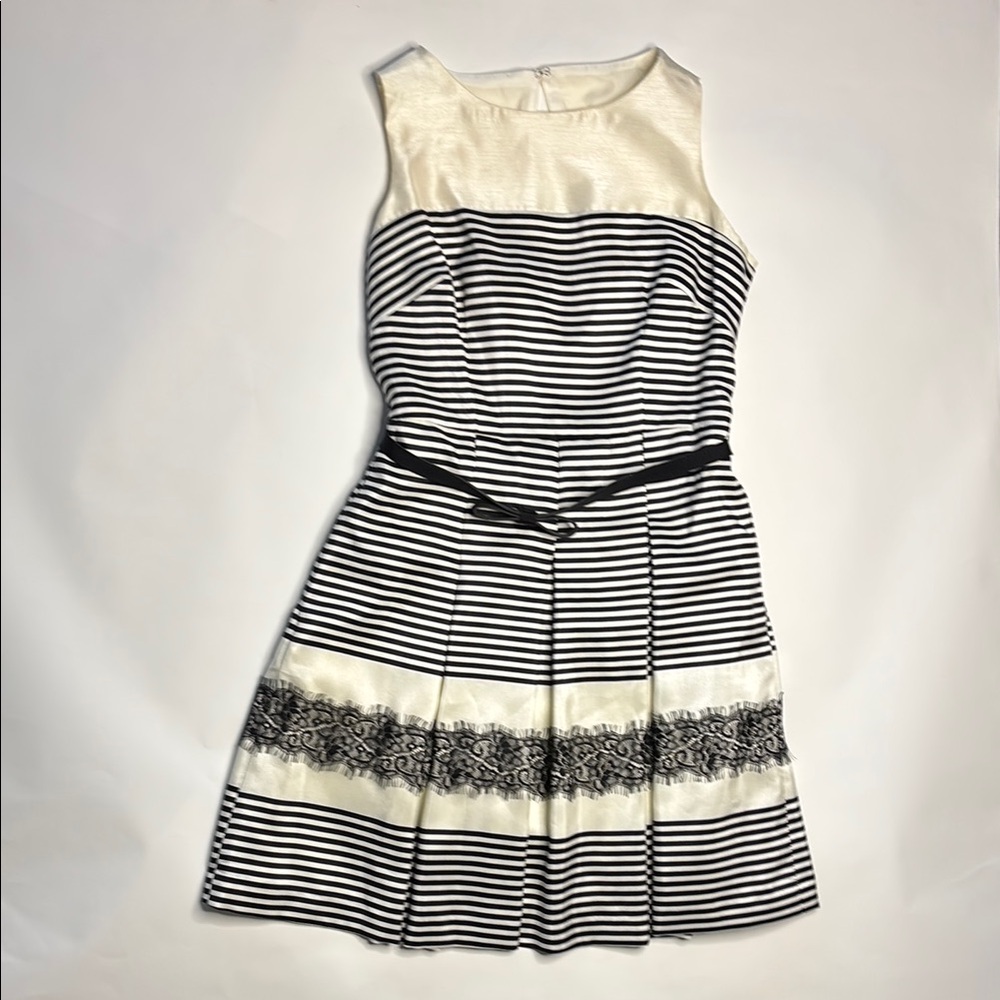 Danny & Nicole Black and White Pleated A-Line Dress